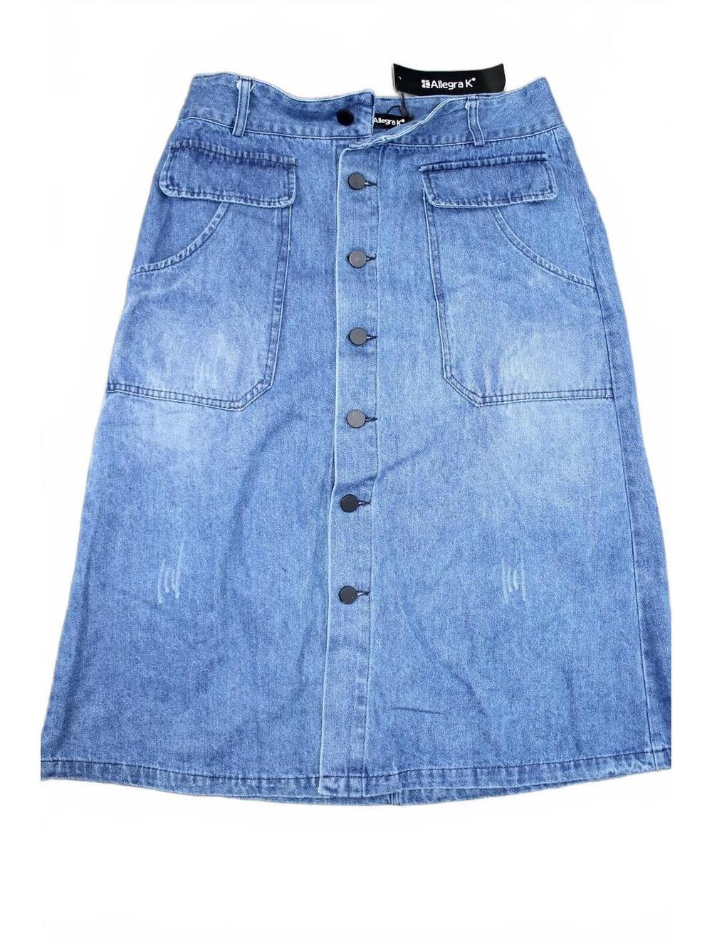 Allegra K Light Wash Button Front Denim Skirt New NWT S